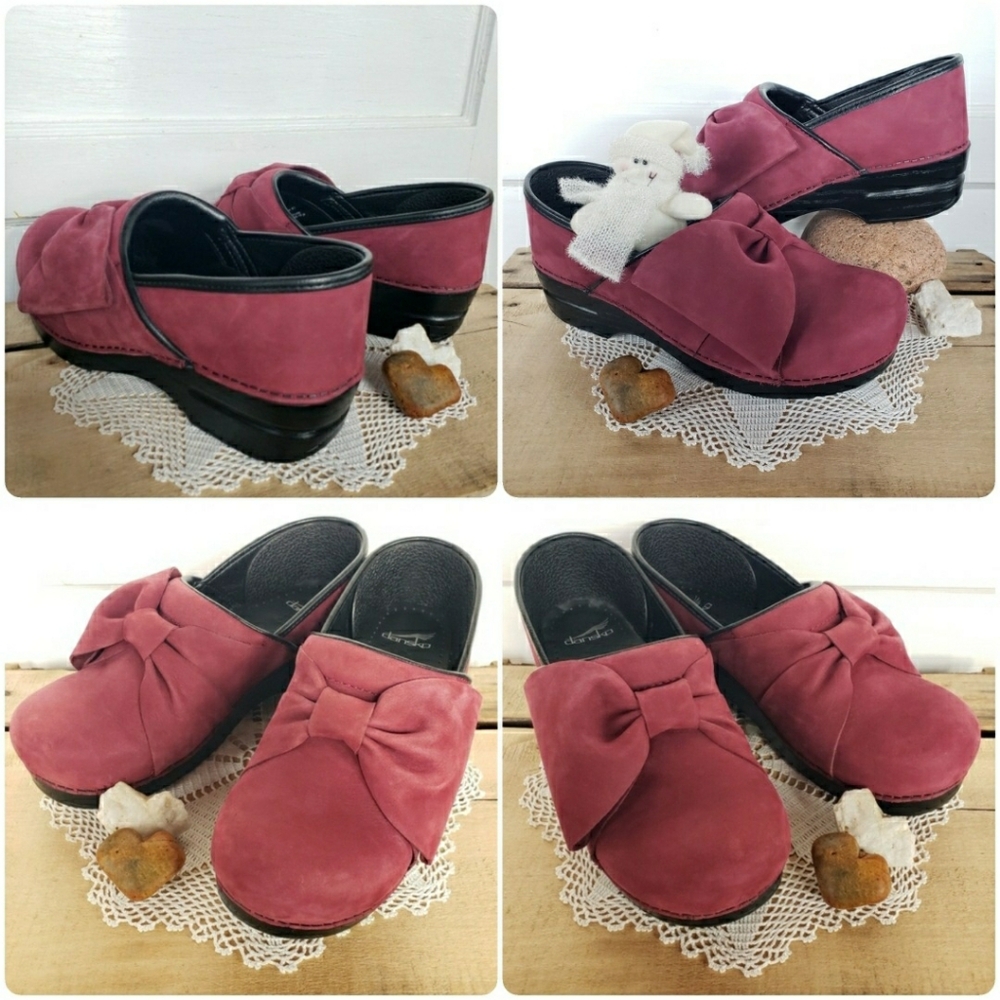 Patriotic RED Dansko Pro Bow Clogs Dusty Suede Cottage Distressed Boho Prairie ♡ - Picture 6 of 15